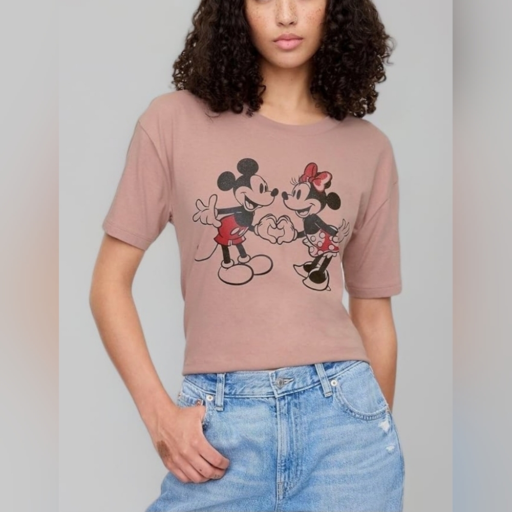 GAP x Disney Women’s Medium Relaxed Mickey Minnie Short Sleeve Pale Pink Tee